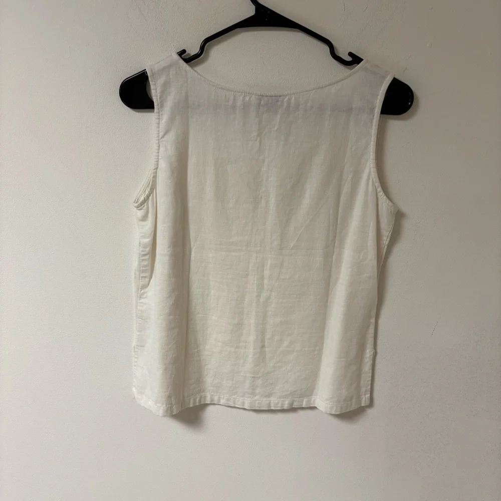 White Embroidered Womens Linen Tank Top Small - Picture 6 of 11